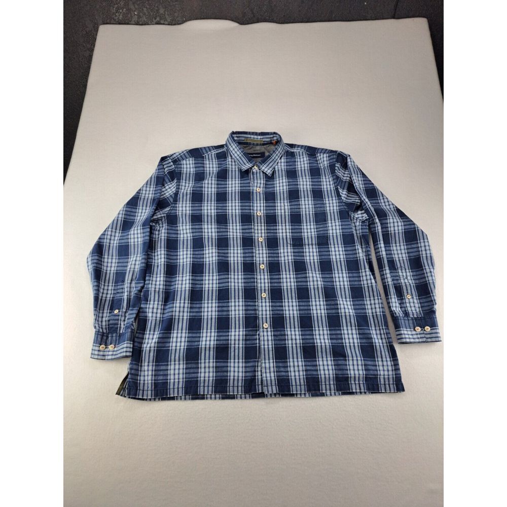 Tommy Bahama Mens XXL‎ Blue Plaid Long Sleeve Button Down Shirt Cotton Island